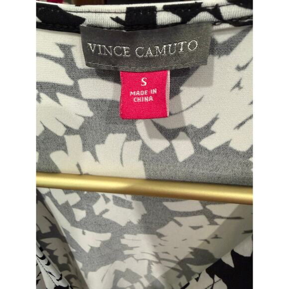 Vince Camuto Black White Wrap Dress Women’s S 3/4 Sleeve Midi Poly Blend EUC - Picture 3 of 6